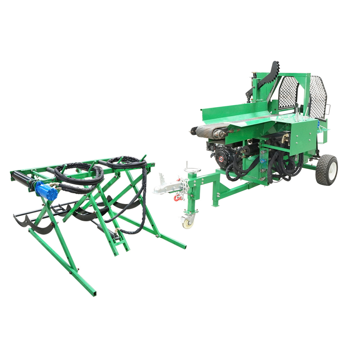 Wood splitter 16T, gasoline engine 15HP with conveyor belt and conveyor 570Kg
